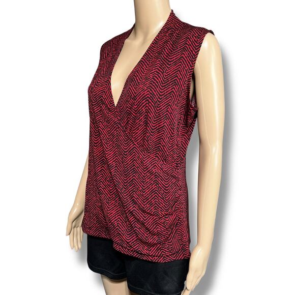 Liz Claiborne Womens Faux Wrap Blouse Shirt Top Chevron Print Red Black Medium - Picture 6 of 8